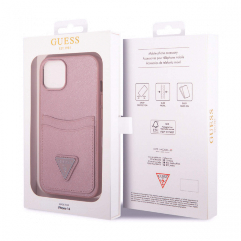 ����� ��� iPhone 14 Pro Max Guess PU Saffiano 2 card Metal triangle, �������