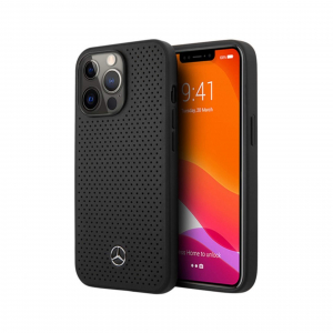 ����� ��� iPhone 13 Pro Max Mercedes Genuine Leather Perforated, ׸����