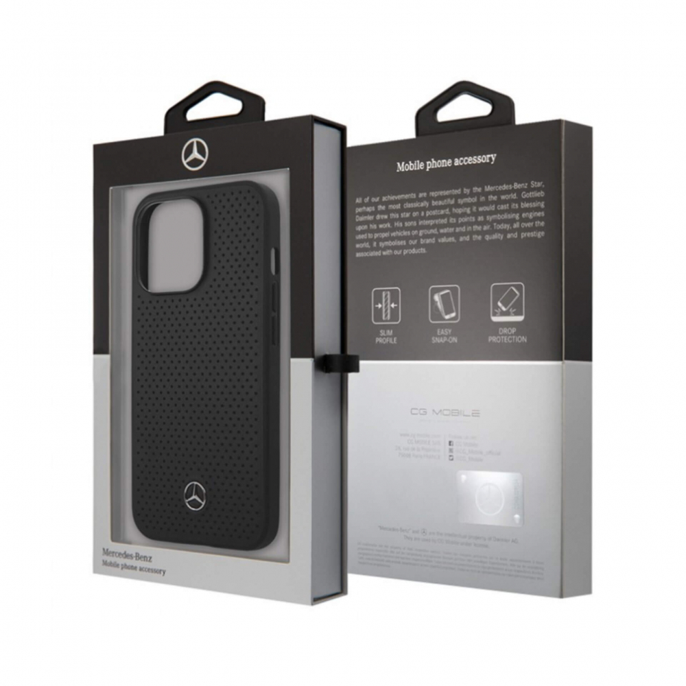����� ��� iPhone 13 Pro Max Mercedes Genuine Leather Perforated, ׸����