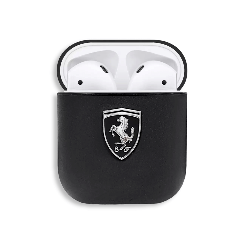 ����� ��� AirPods 1, 2 Ferrari Off Track Genuine leather with metal logo Black FEOA2LEBK