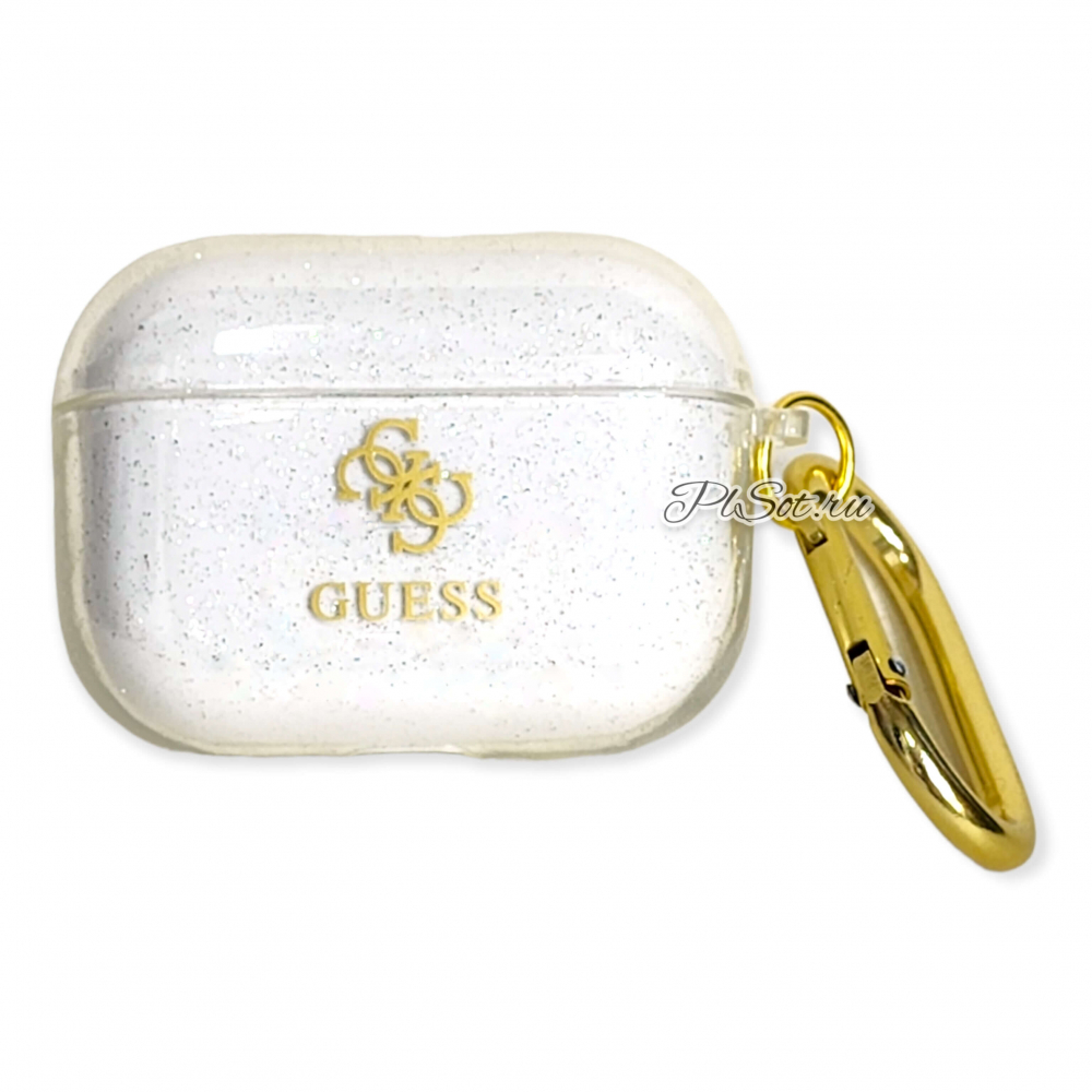 ����� ��� AirPods Pro Guess TPU Transparent Glitter 4G, � ���������