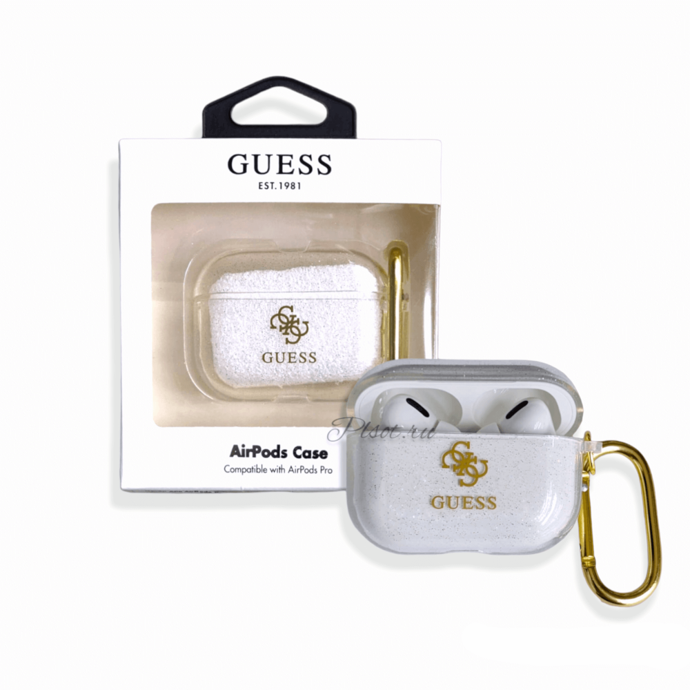 ����� ��� AirPods Pro Guess TPU Transparent Glitter 4G, � ���������